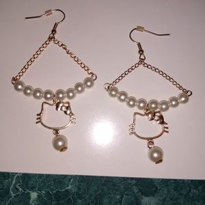 Hello Kitty Pearl Gold Tone Earrings
